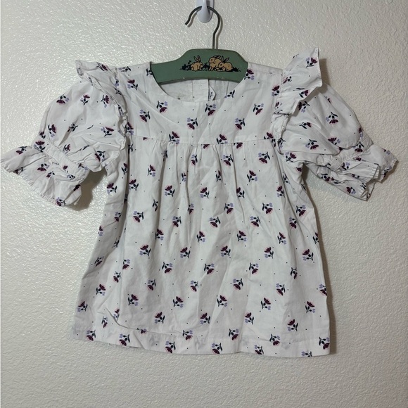 Janie and Jack Floral Blouse White Size 7 100% Cotton | puff sleeves | spring - Picture 1 of 4